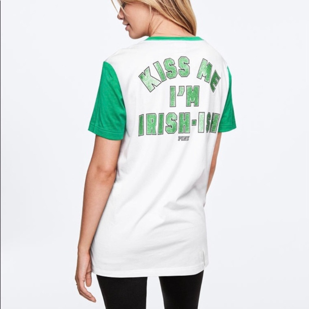 Pink Victoria’s Secret Bling Sequin Shirt Size Extra Small St Patricks Day Logo - Picture 4 of 16